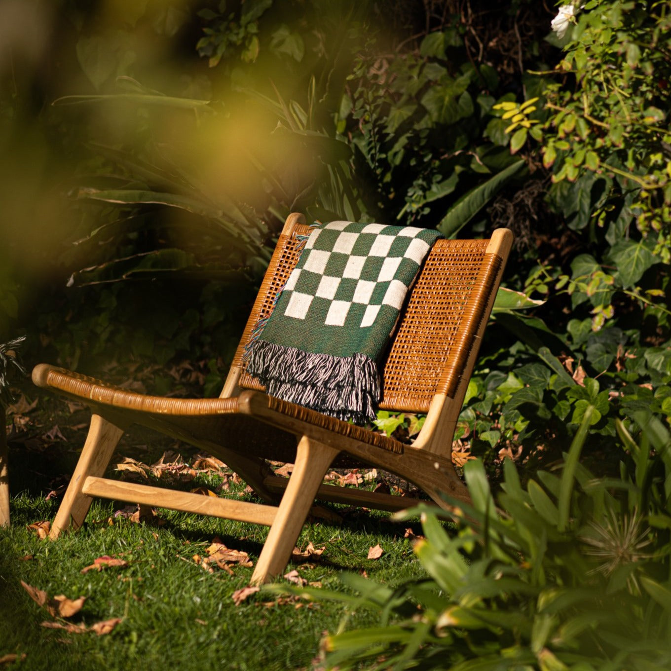 Mate Throw Blanket by Bien Mal. Green checkered print cotton blanket. Designed in Los Angeles.
