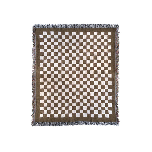 Brown checkered print throw blanket. 100% Cotton. Bien Mal