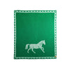 Green cotton knitted throw blanket with a white horse design