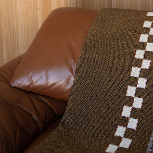 Brown Throw Blanket with Outlined Checkered Print